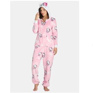 New! SANRIO Women's Hello Kitty One Piece Hooded Body Jump Suit PJ Pajamas 2x 3x